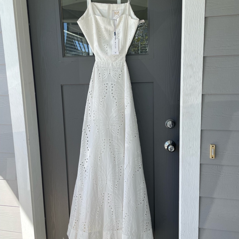 Milly Crosby butterfly eyelet side out. Size 12, white dress.